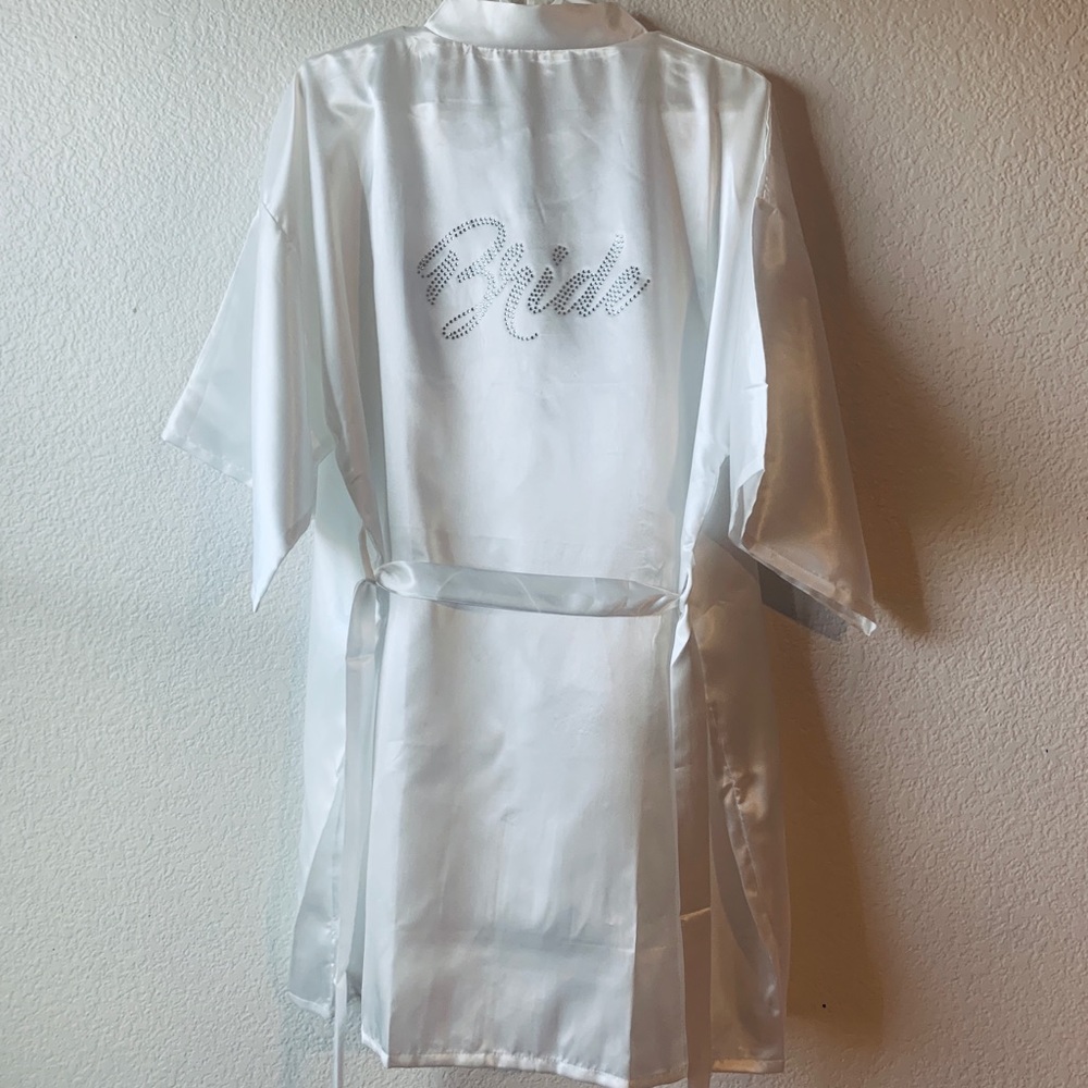 White bridal robe with sash